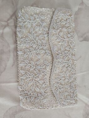 Beaded Ivory Clutch Wristlet